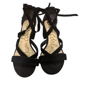 Sam Edelman Sheri Suede Block Heel Lace-Up Sandals Black Size 6.5M